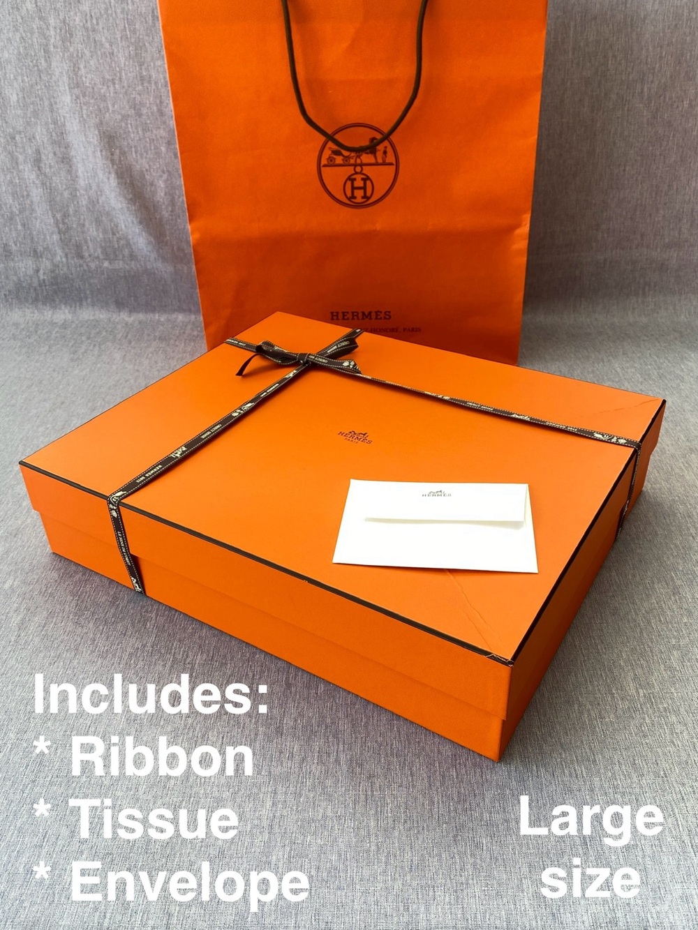 Authentic Hermès | Large Full Gift Packaging Set With Ribbon Tissue Envelope
